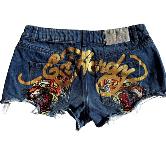 Pants - Vintage Ed Hardy Denim Cutoff Shorts Screaming Tiger Graphic Y2K Blue Size M